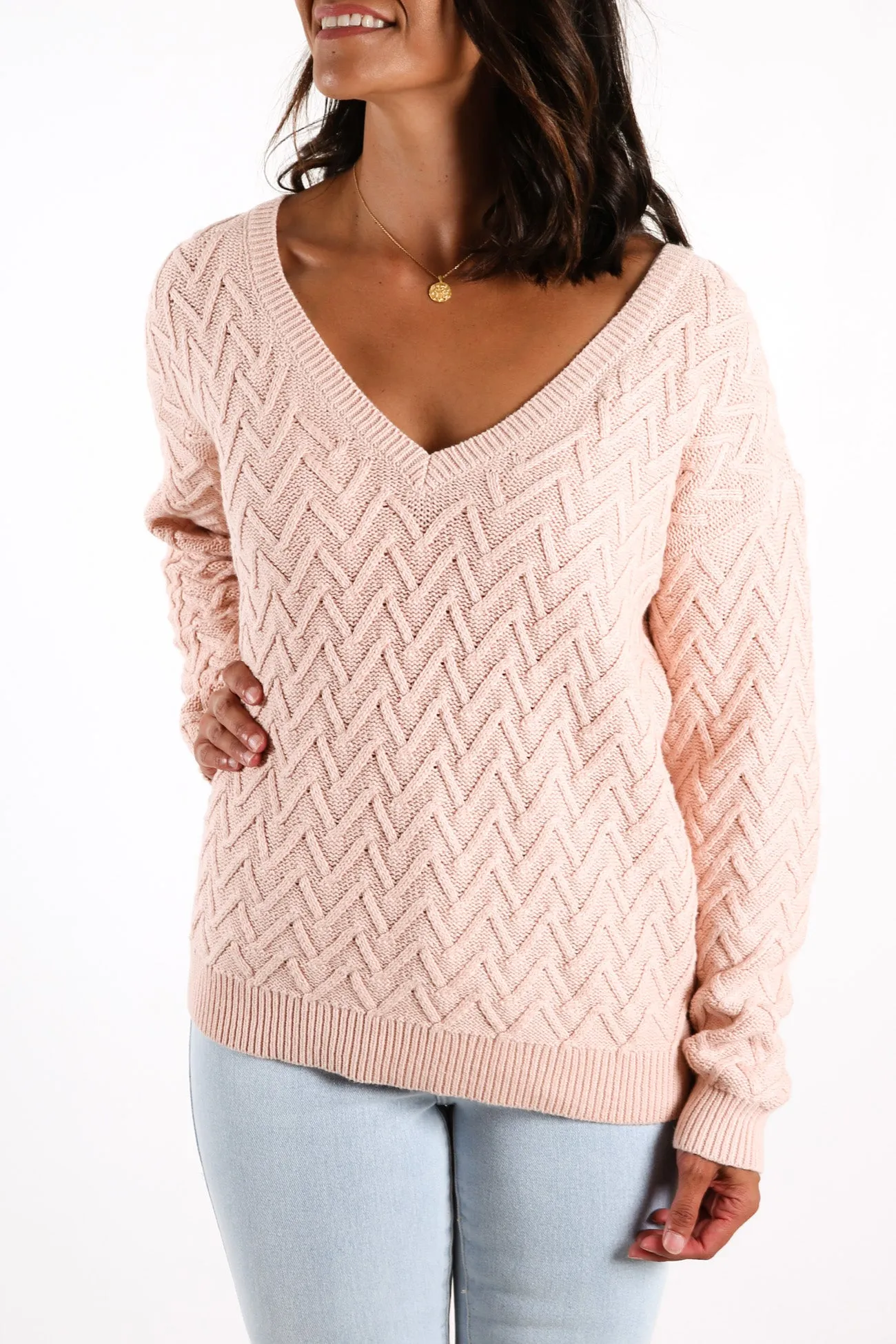 Ziggy Vee Neck Reversible Knit Peachy Keen