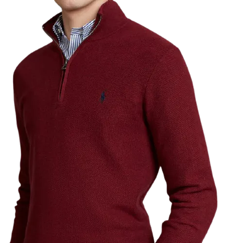 Zip Neck Cotton Pullover - Vintage Port Red