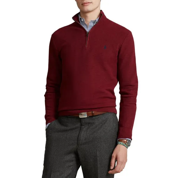 Zip Neck Cotton Pullover - Vintage Port Red