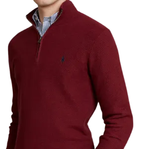 Zip Neck Cotton Pullover - Vintage Port Red